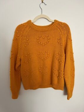 John + Jenn Orange Heart Eyelet Knit Sweater